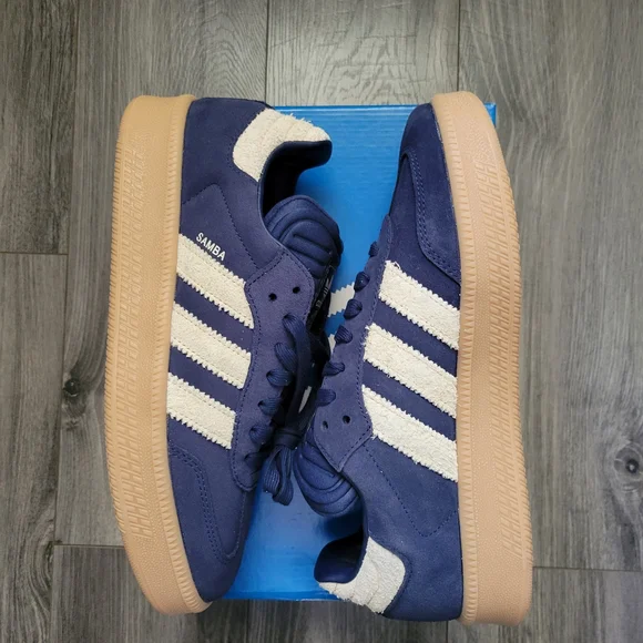adidas Samba XLG Suede Sneakers in Navy with Cream Stripes - Picture 2 of 5